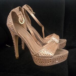 ASOS Rose Gold Cutout Platform Stiletto Sandals with Ankle Strap